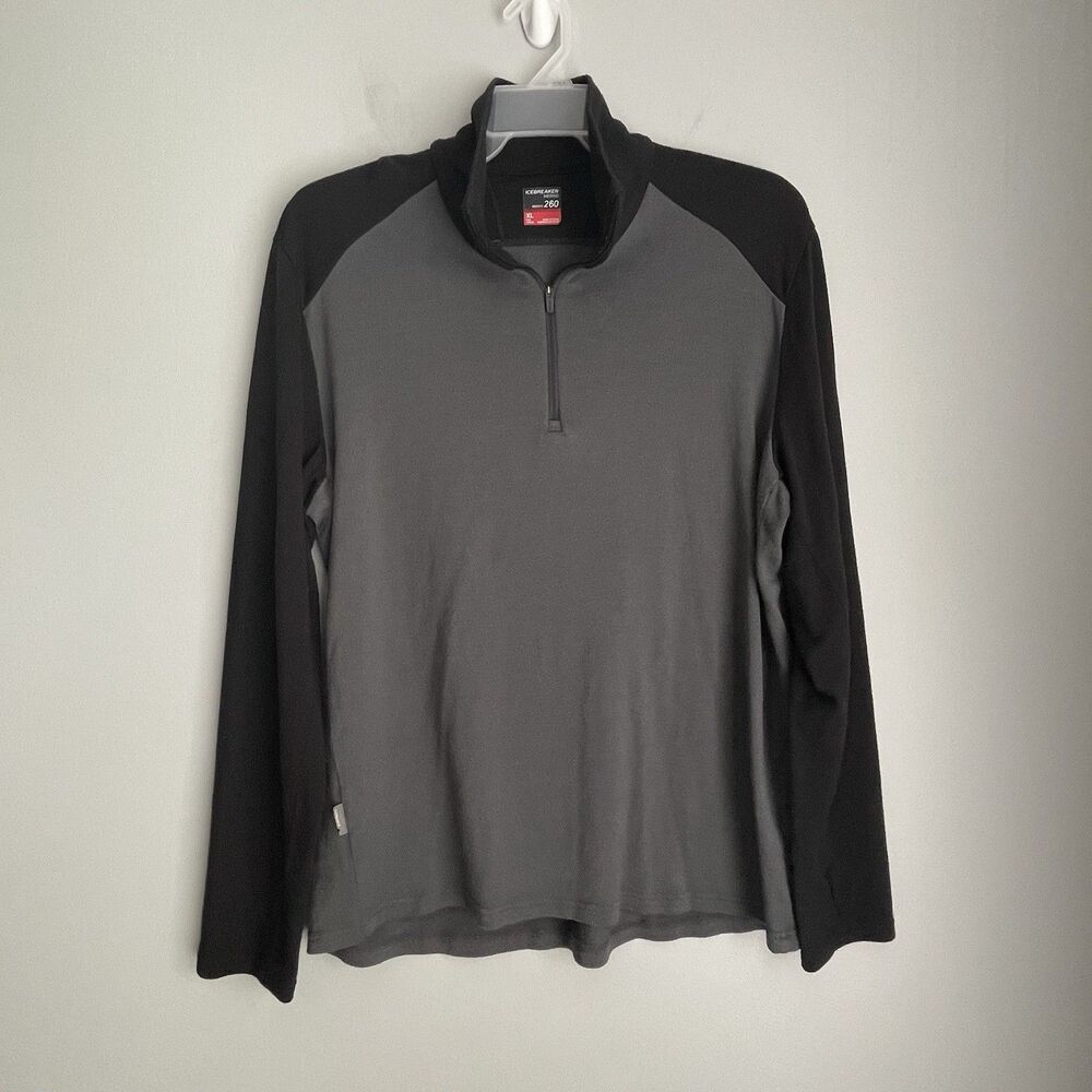 Icebreaker 260 Bodyfit Merino Wool 1/4 Zip Pullover Men XL Gray Black Base Layer